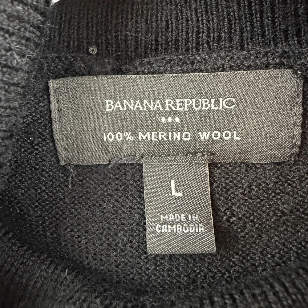 Banana Republic Sweater Mens Large‎ Black Merino Wool Turtleneck Knit Pullover